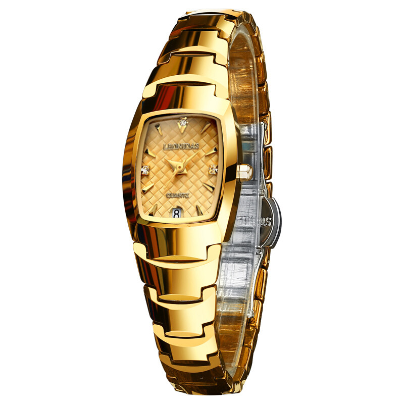 列奥尼达leonidas时尚潮流钨钢方形女士手表水钻防水女表石国产腕表