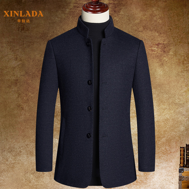 立领外套男羊毛呢短款商务休闲男装冬季羊绒呢子大衣男士外套中年