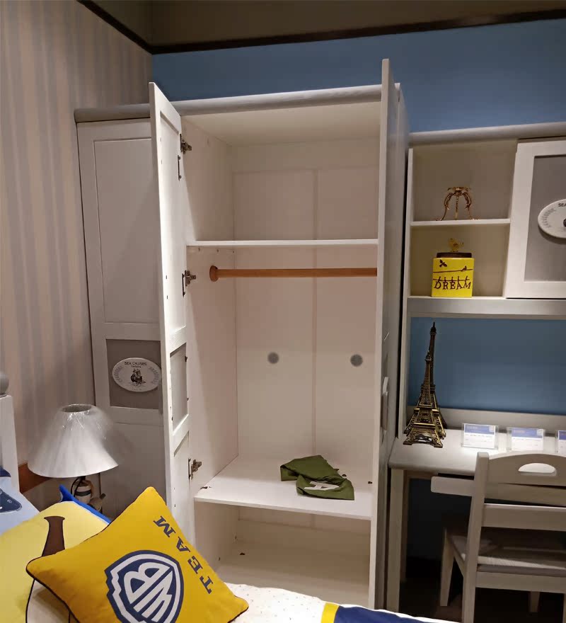 北欧实木儿童衣柜男孩卧室简约平开门三门衣柜木质储物柜子大衣橱