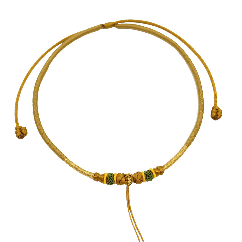 宝宝金锁编婴儿项圈挂绳儿童黄金吊坠手工编织绳