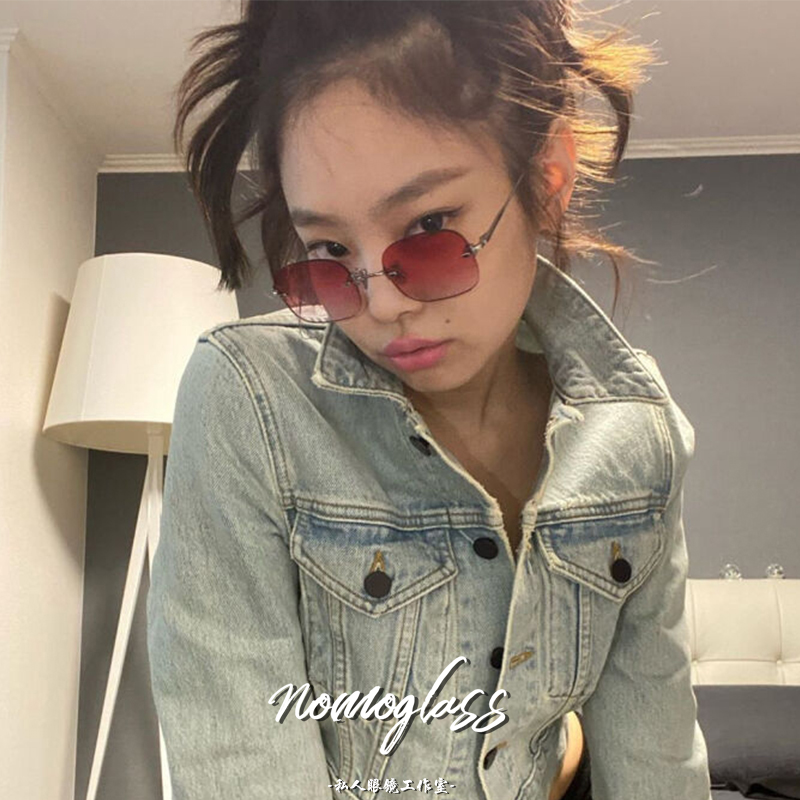 jennie珍妮同款太阳镜渐变变色无边边框眼镜潮牌太阳眼镜
