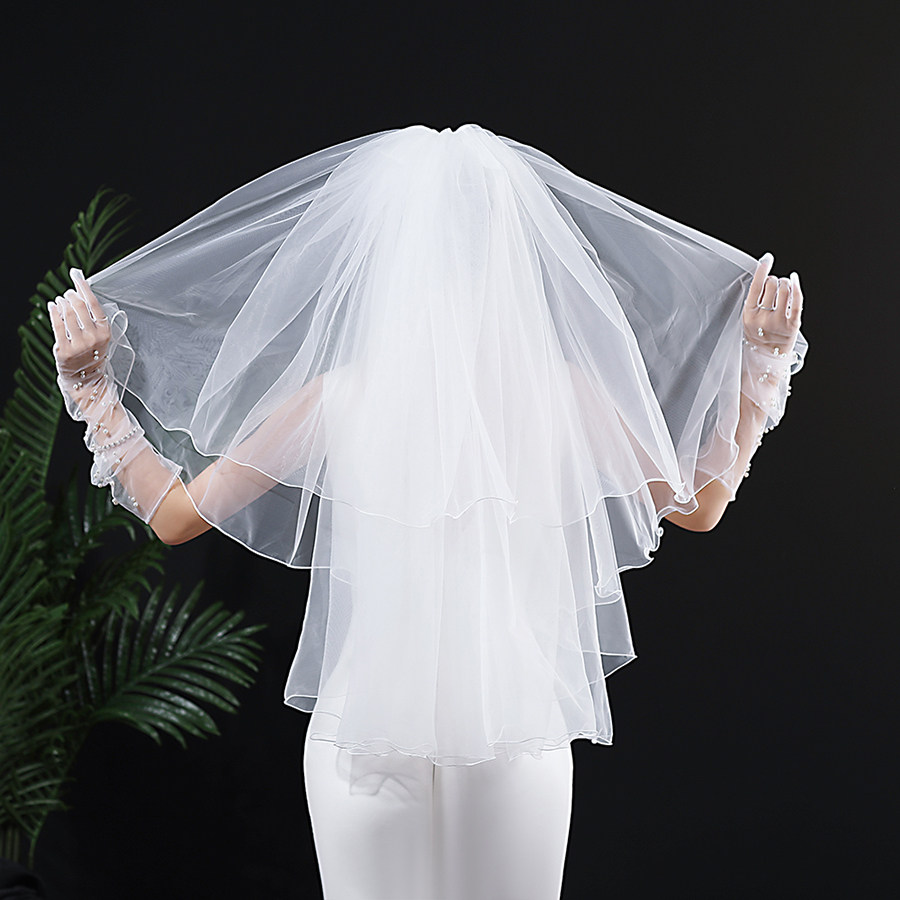 新娘婚纱头纱头饰蓬蓬软纱超仙森系婚礼头纱拍照结婚遮面短款头纱