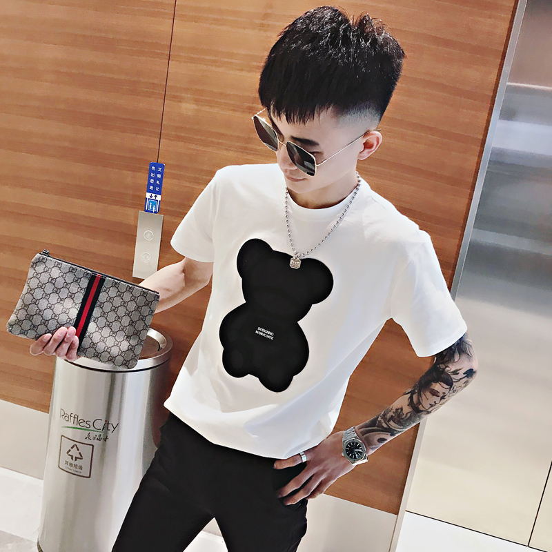 夏季设计感t恤男短袖韩版潮流小熊体恤网红潮牌百搭ins半袖上衣服