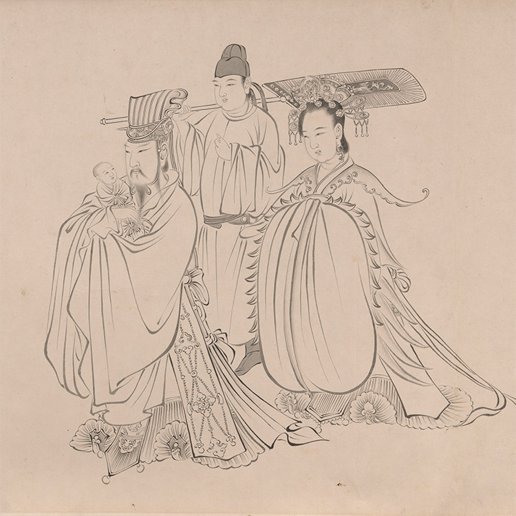 清禹之鼎天王送子古代名画国画人物画临摹底稿diy