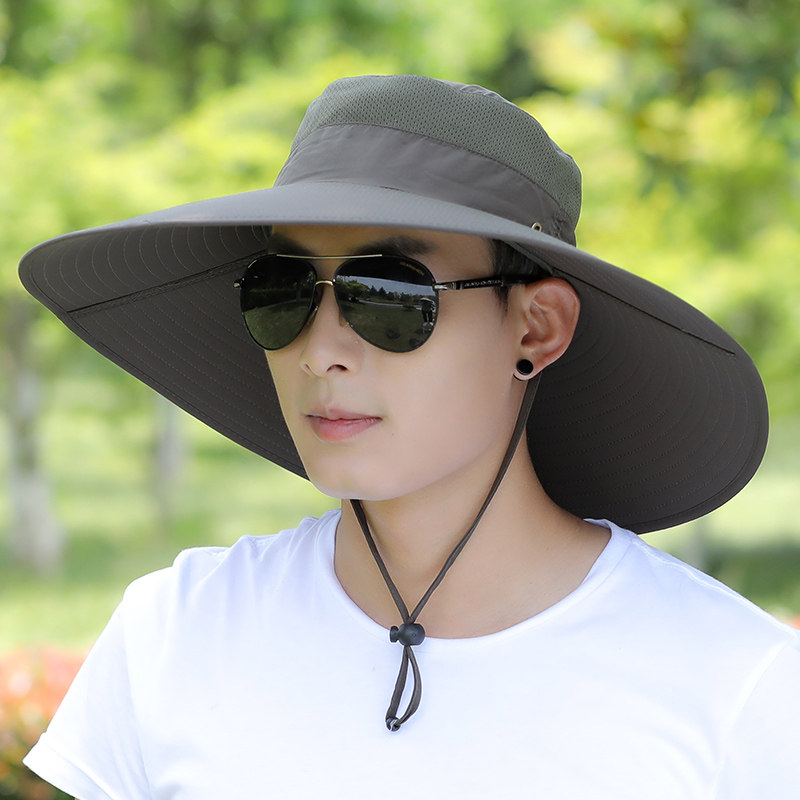 防晒帽子夏季防紫外线渔夫遮阳帽男士大帽太阳帽户外帽子