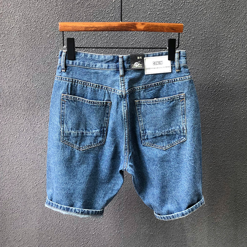 极简百搭男外穿大码短裤夏男显瘦宽松牛仔中裤半截裤直筒五分裤潮