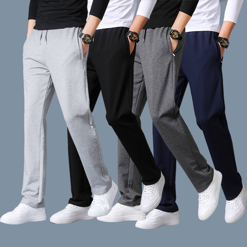 春夏薄款运动裤男休闲长裤子纯棉宽松直筒长裤夏季卫裤大码跑步裤