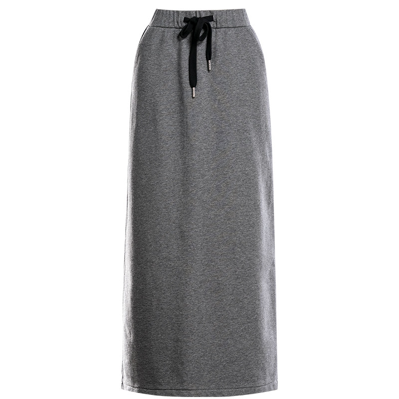 灰色半身裙子子女秋冬季2021年新款高腰显瘦开叉半身裙