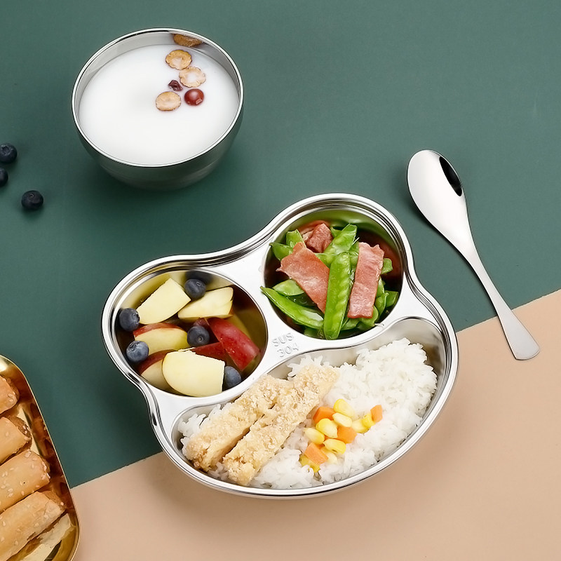 不锈钢幼儿园餐盘卡通通分食堂饭盘分隔宝宝托管盘