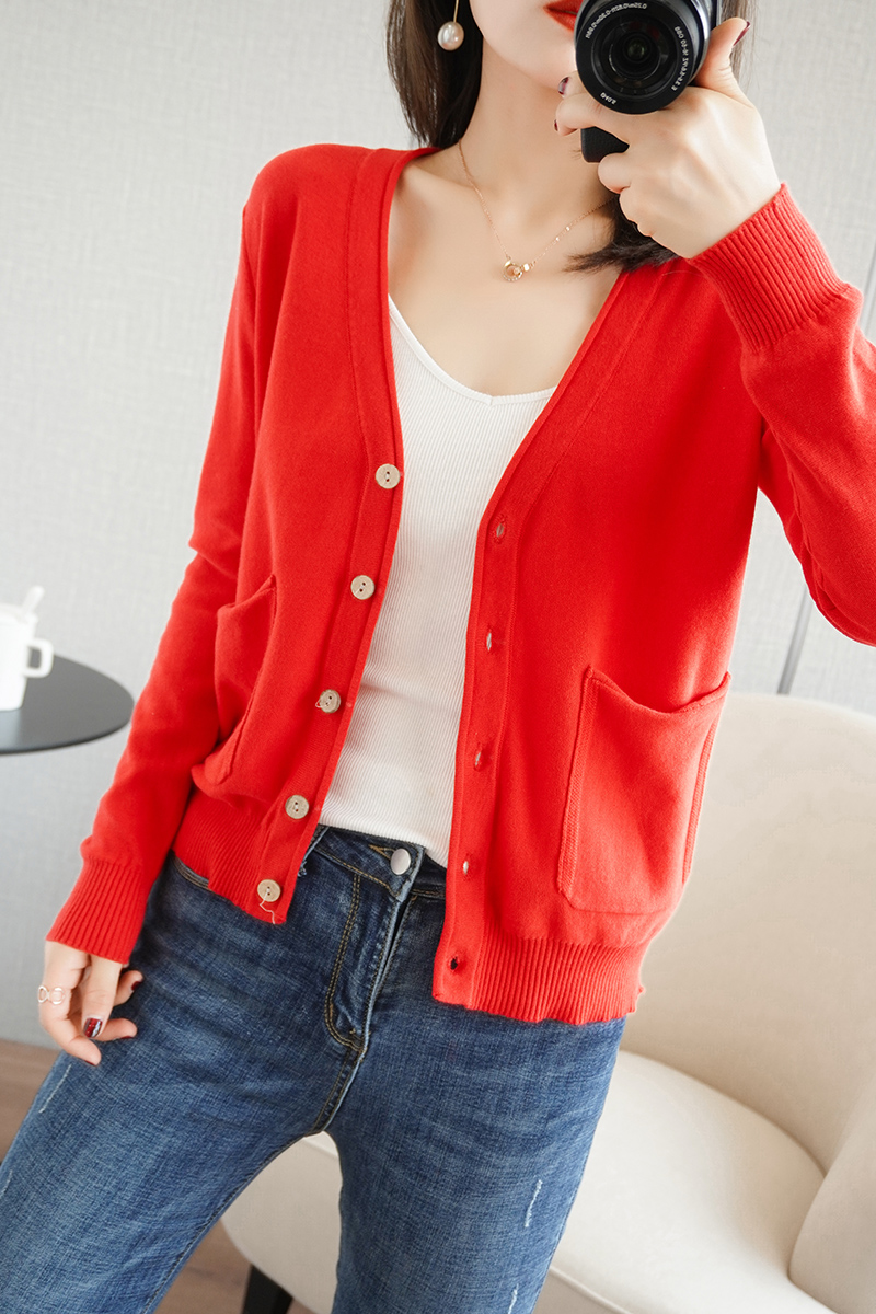 100纯棉棉线开衫女针织外套薄款宽松长袖外搭毛针织衫