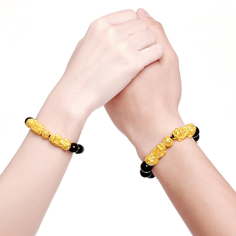3d手镯纯金转运金麒麟足金双皮招财手链貔貅手饰
