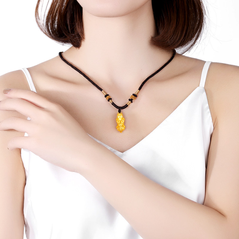 999足金貔貅吊坠男招财3d硬金皮丘24k纯金黄金项链女路路通转运珠