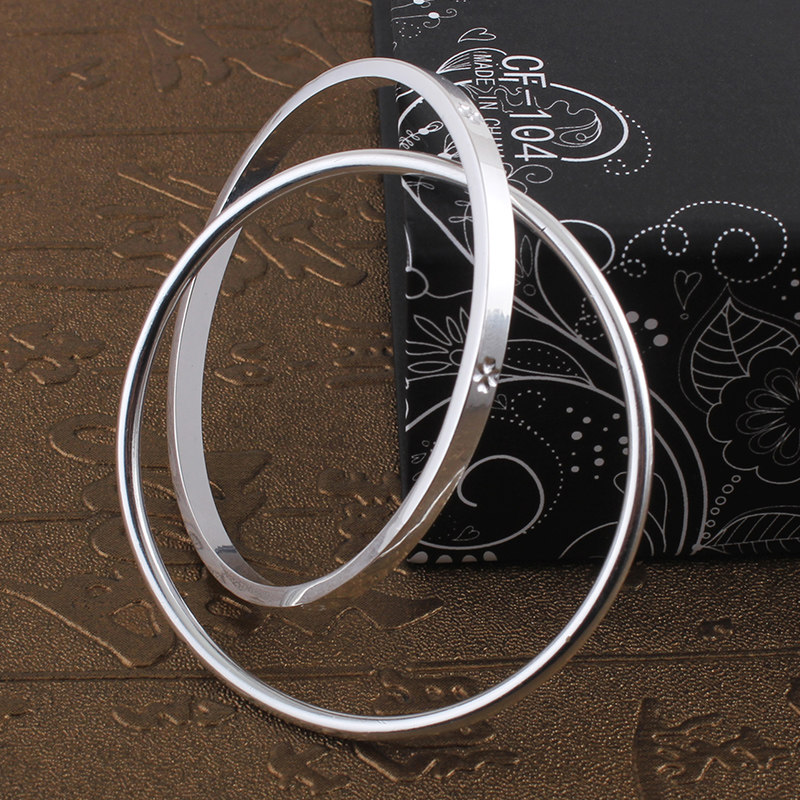 手镯小清新双圈四叶草纯银s999足银同款简约网红手镯