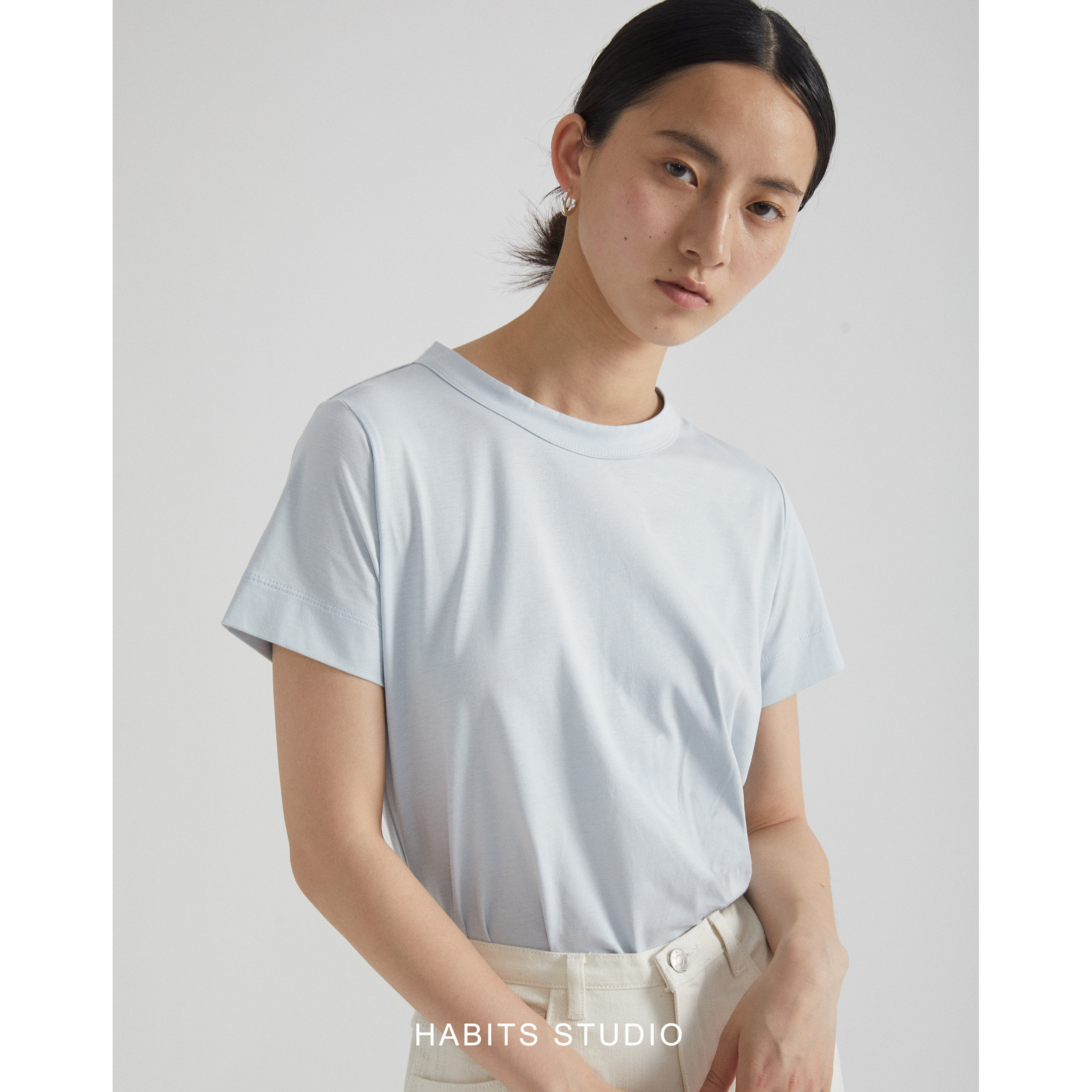 habits 回馈款 微皱感领口舒适全棉圆领纯色经典基础款短袖t恤