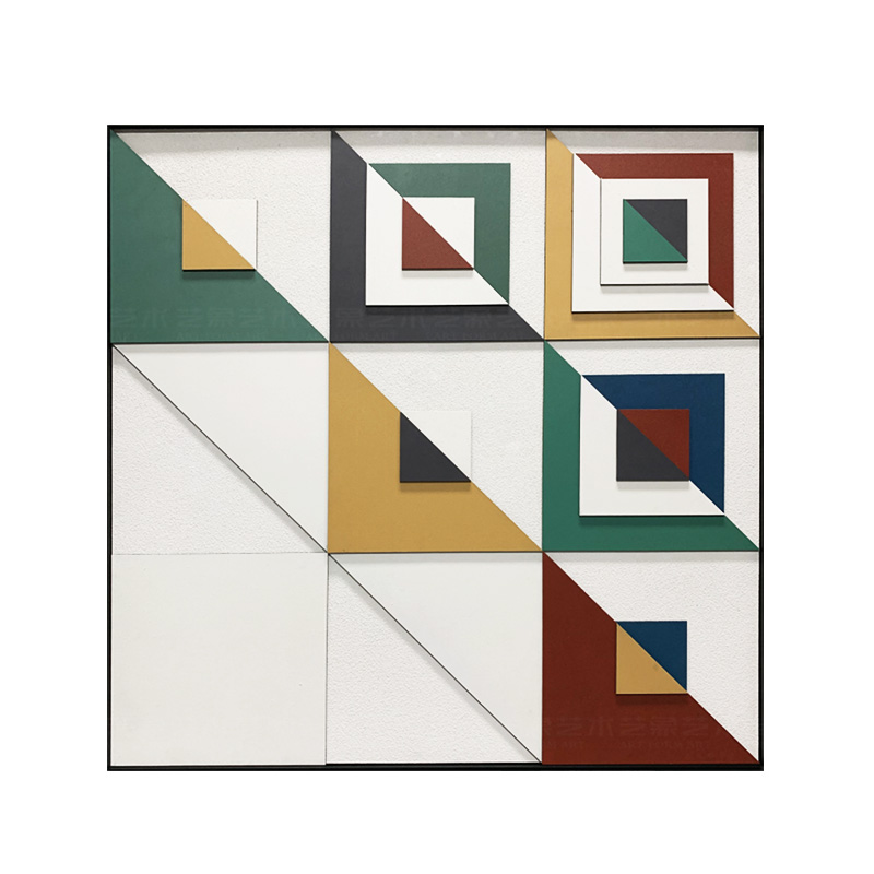 现代简约抽象艺术手绘几何撞色金箔立体实物样板房油画