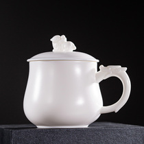 Winemaker sheep fat jade Deed white porcelain office water glass ceramic with lid leading tea cup Office Cup Customize