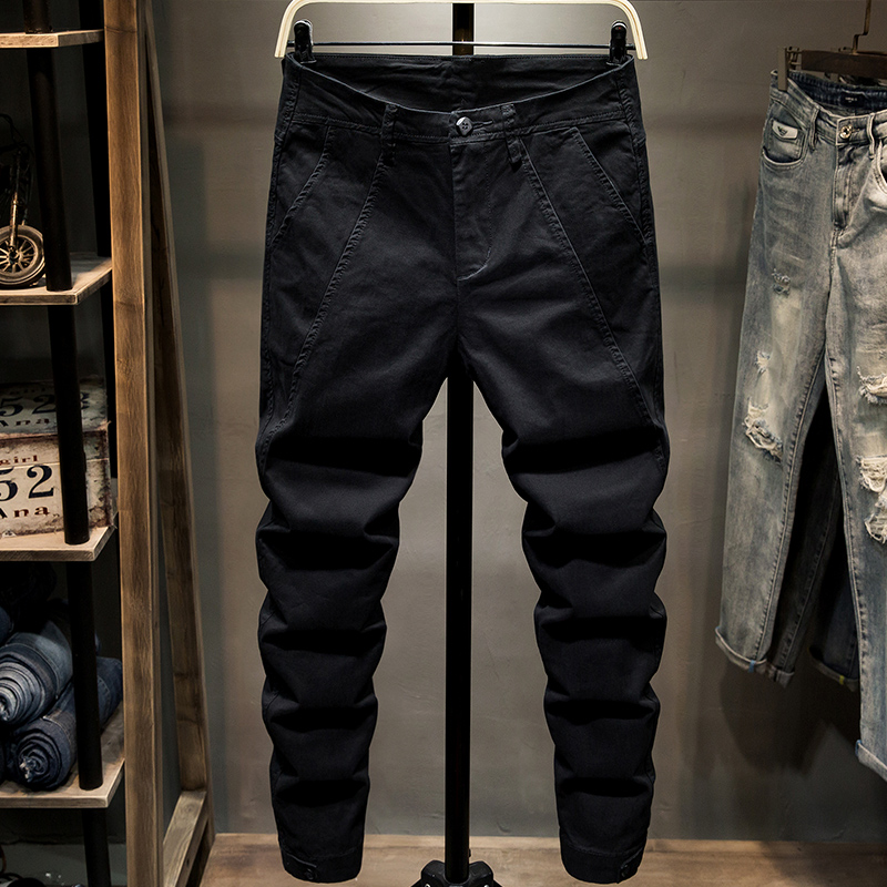 春秋新款黑色休闲裤男修身小脚裤子男韩版潮流纯棉青年百搭型长裤
