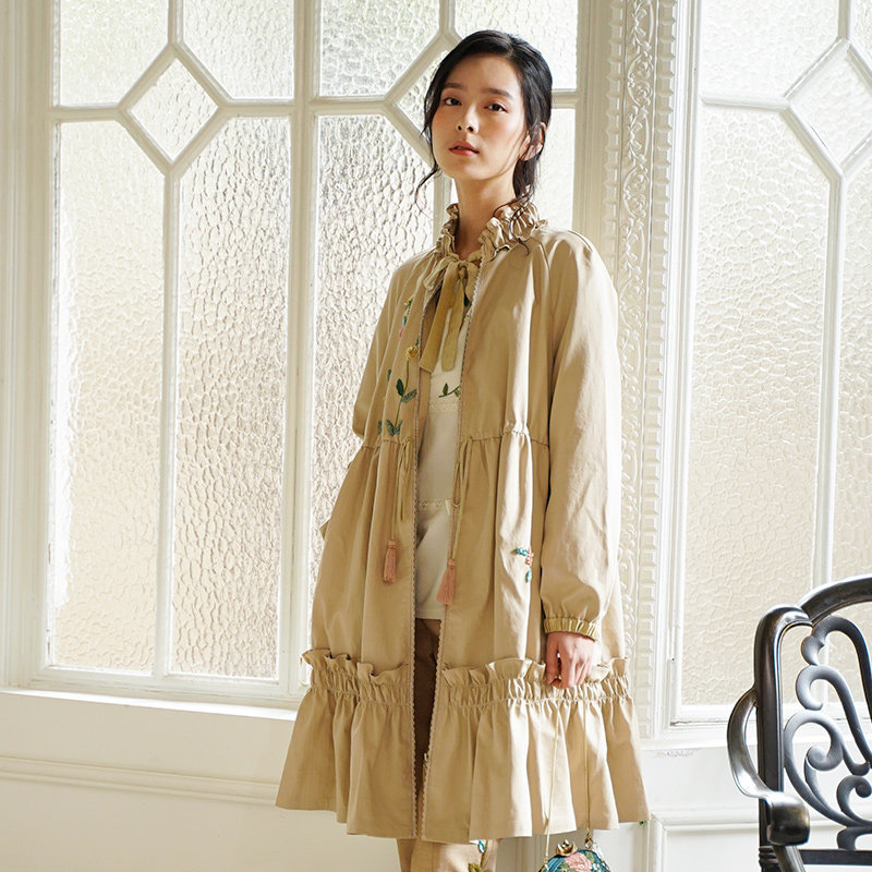 朝峰charfen专柜正品秋季中长娃娃型外套百搭风衣风衣