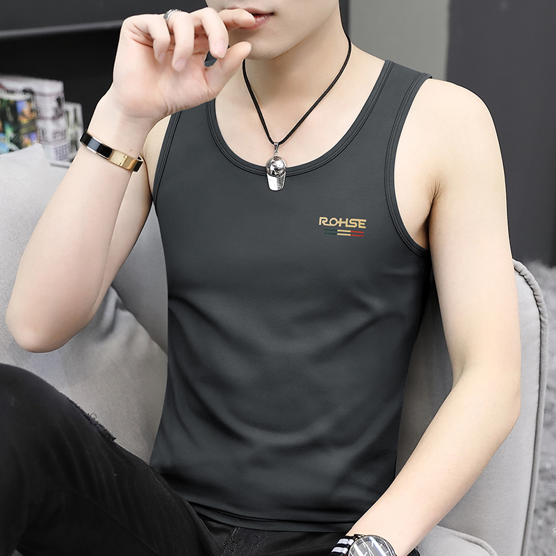 2件】莫代尔 男士圆领背心夏季新款冰丝纯棉无袖跨栏运动健身男潮