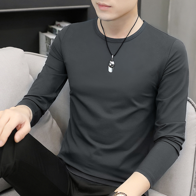 2件】莫代尔长袖t恤男士秋衣加绒加厚保暖打底衫秋装上衣服男春秋