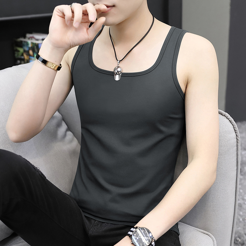 2件】莫代尔 方领男士背心纯棉夏季冰丝透气运动紧身无袖坎肩健身