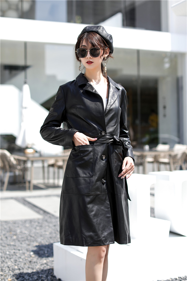 欧洲站2019新款真皮皮衣女中中长款皮风衣绵羊皮衣