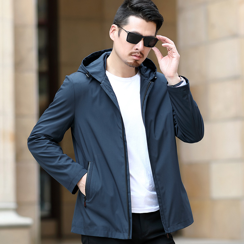 2022新款爸爸外套春秋薄款40岁50中年夹克45秋装男装帅气连帽上衣