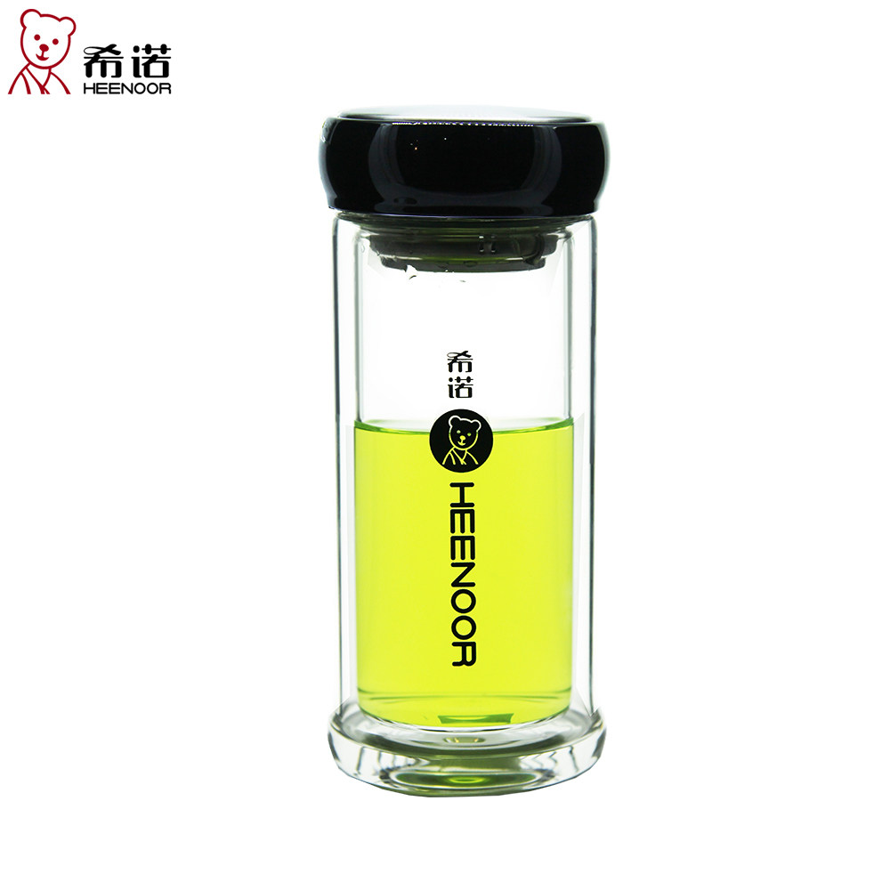 希诺双层玻璃杯透明水杯隔热办公室茶杯带滤杯子玻璃杯