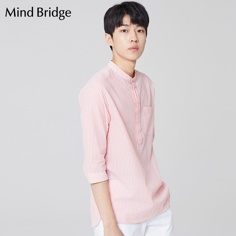 mindbridge百家好男装衬衫半袖夏季新款休闲条纹衬衫