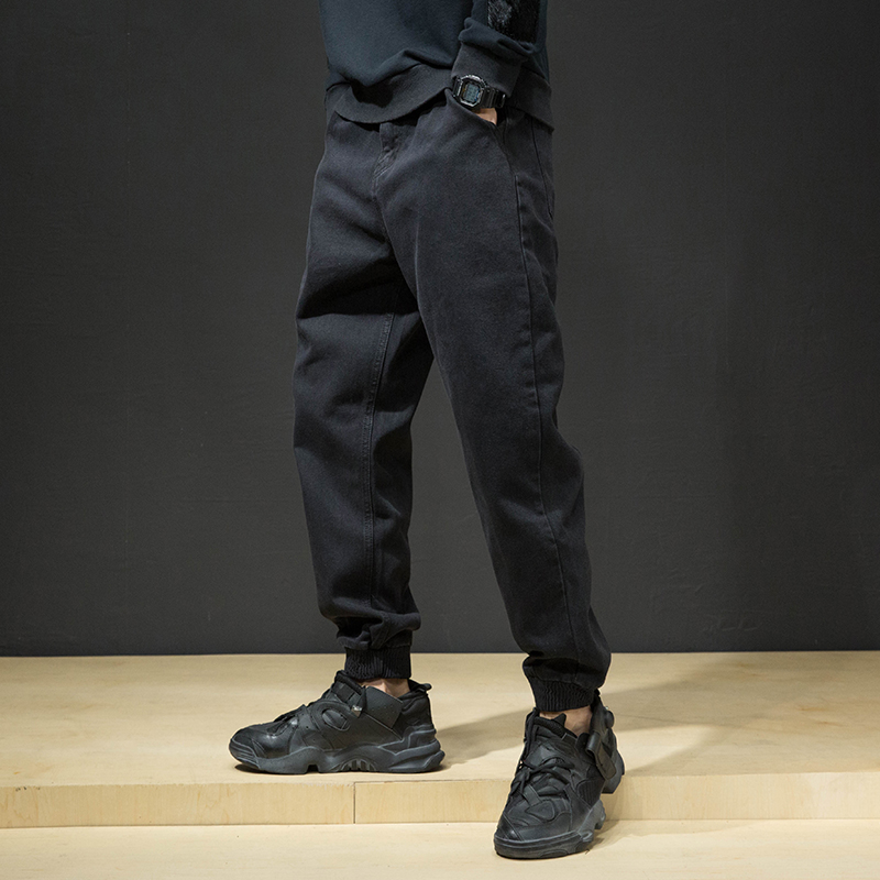 春秋牛仔裤男士潮牌长裤宽松大码裤子加绒款休闲哈伦裤胖子束脚裤