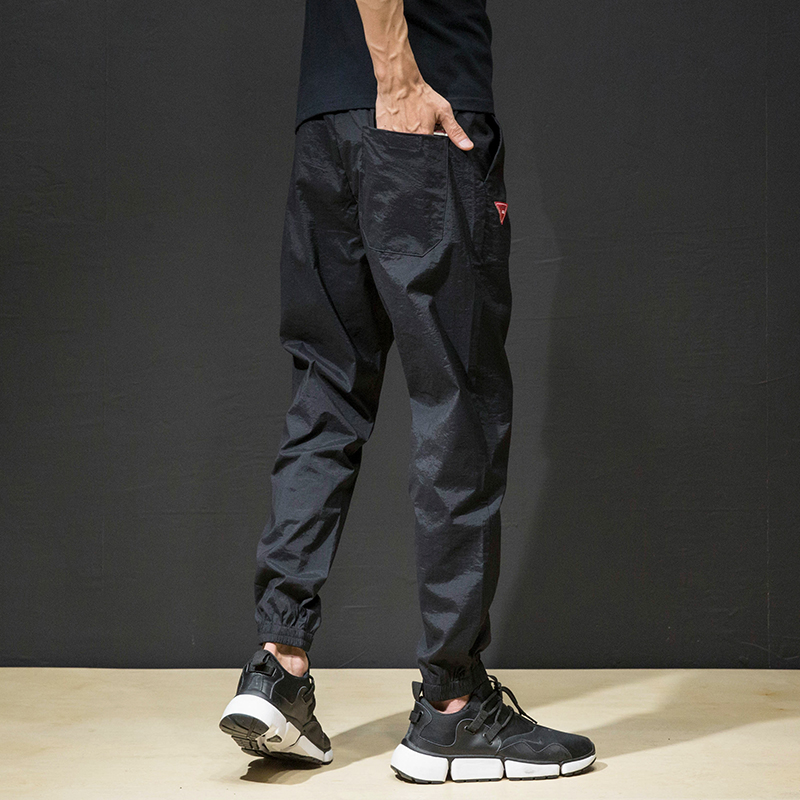 夏季裤子男休闲长裤冰丝薄款男士宽松大码胖子潮牌哈伦束脚运动裤