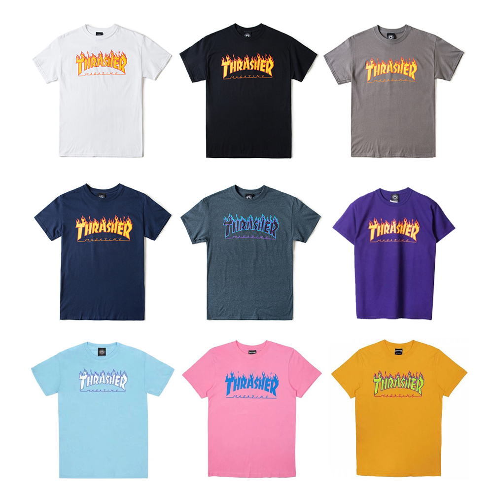 丝叔潮社Thrasher Flame 火焰王一博潮牌宽松情侣短袖男女T恤夏