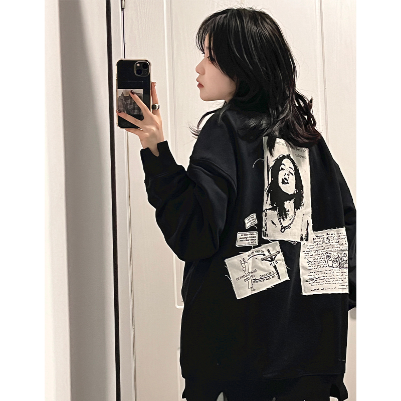 丝叔潮社ICONSLAB联名SSURPLUS人像贴布做旧卫衣男女休闲百搭国潮