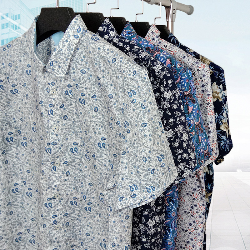 大码短袖衬衫男士碎花宽松时尚加肥加大半袖肥佬衬衣潮胖子特大号
