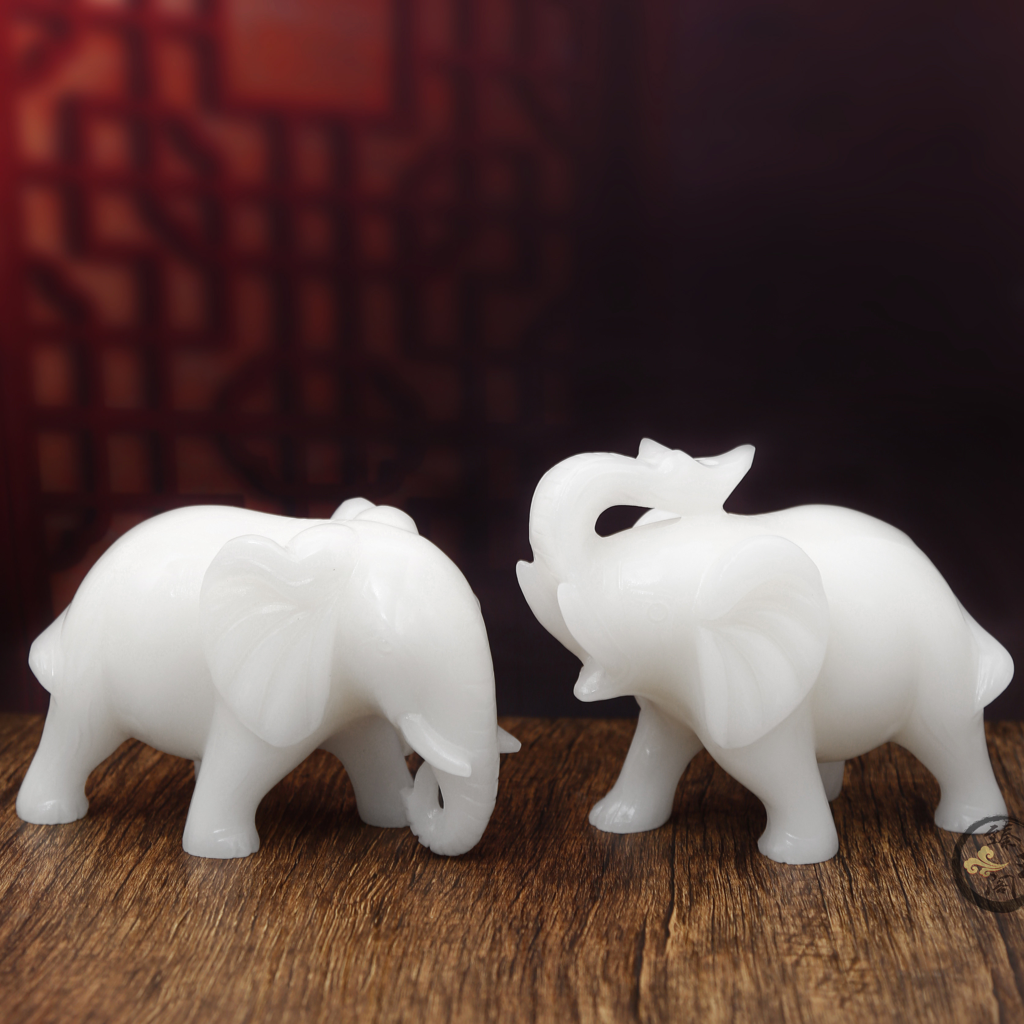 白玉大象摆件一对玉石吸水聚财家具客厅装饰品摆件