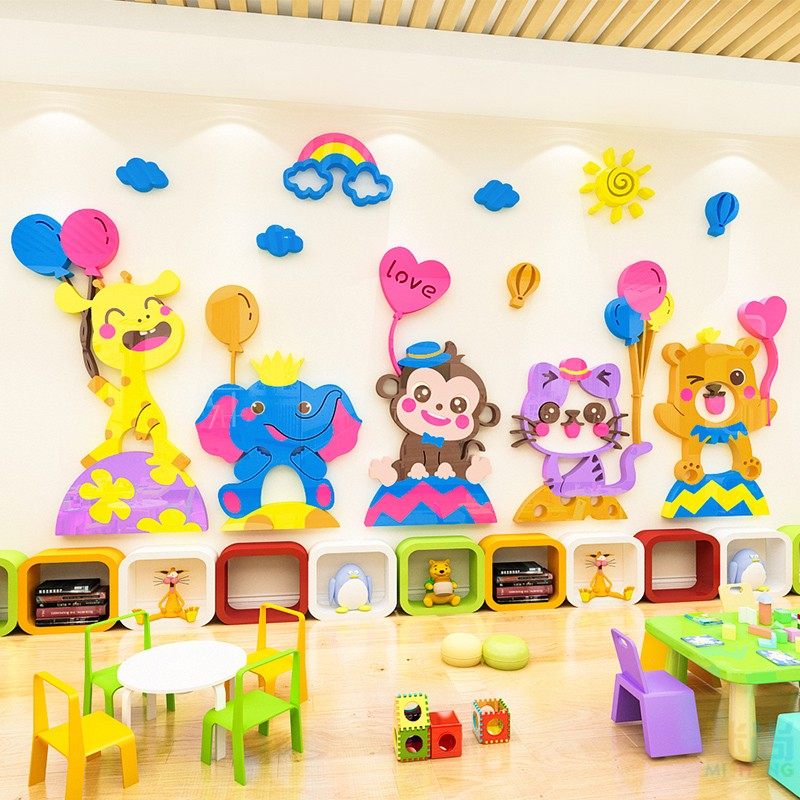 儿童幼儿园墙面装饰贴画亚克力3d立体墙贴学校墙贴