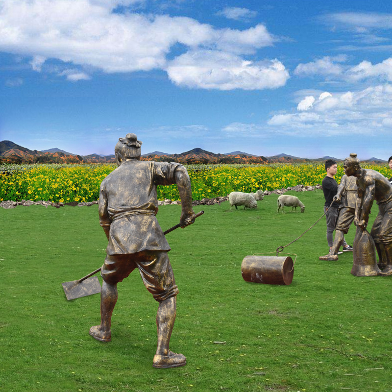 雕塑农耕玻璃钢人物抽象景观小品户外农村园林摆件