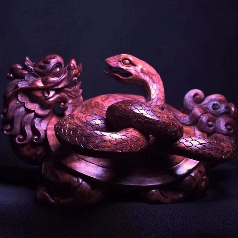 御磊海南黄花梨紫油玄武龟蛇合体老料佛珠手串摆件