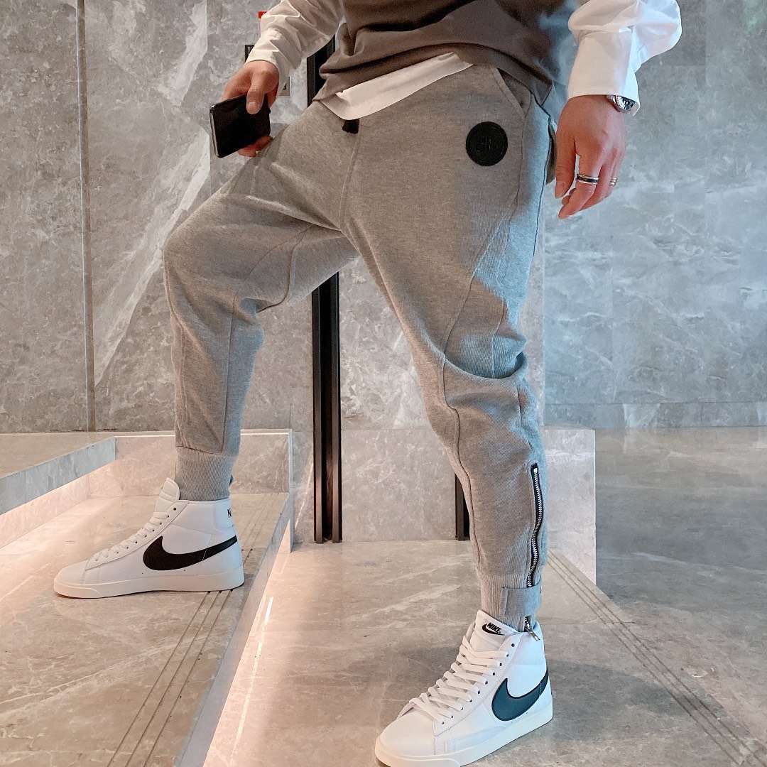 JIYAO男士2021秋冬新款潮牌时尚修身束脚垮裤休闲裤男加绒运动裤