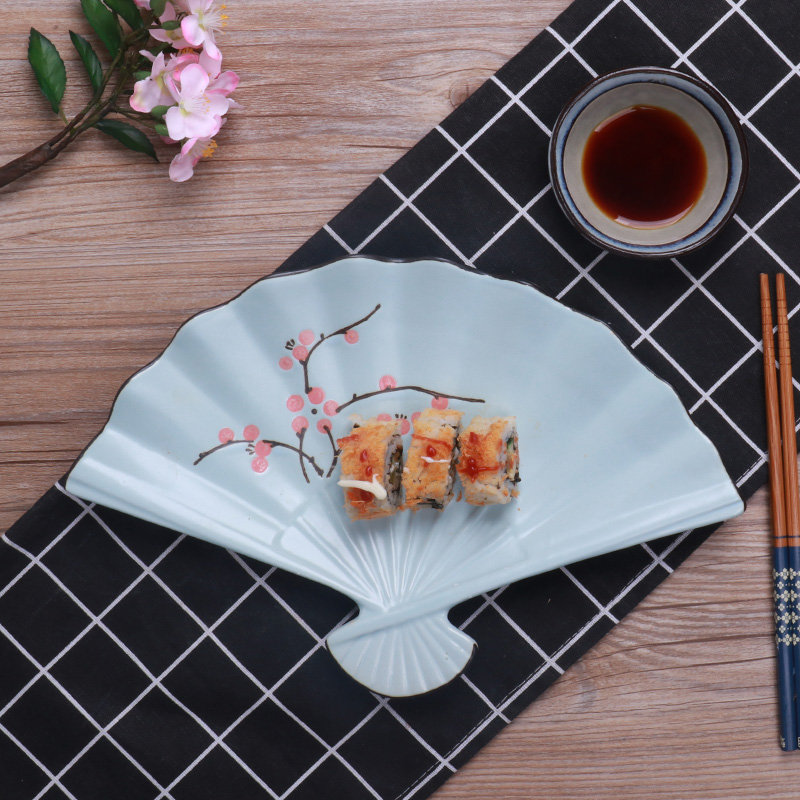 盘子创意日式陶瓷扇形家用菜盘餐厅刺身点心盘