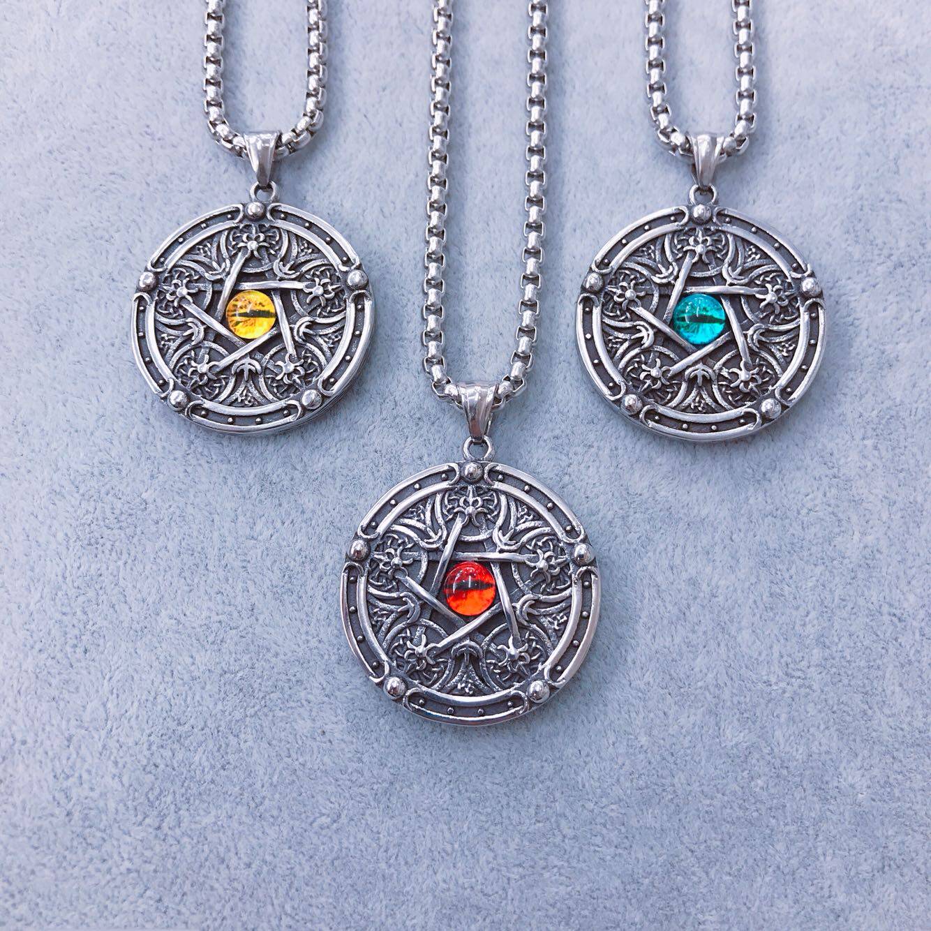 钛钢原创六芒星恶魔眼睛吊坠项链男女个性街头项链