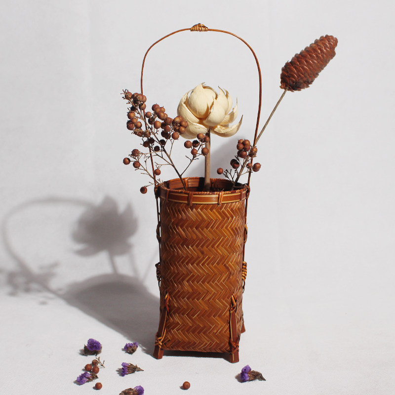 冰竹竹质工艺品手工竹编花器竹花家居饰品插花花篮花篮