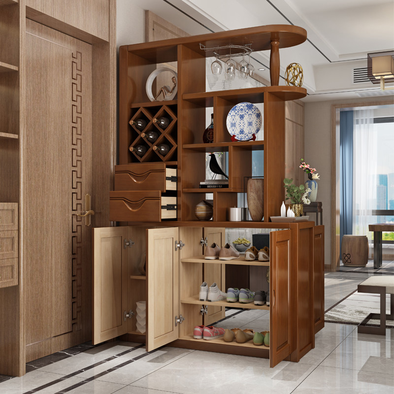 实木隔断柜间厅柜中式简约酒柜实木客厅玄关门厅柜储物柜屏风双面