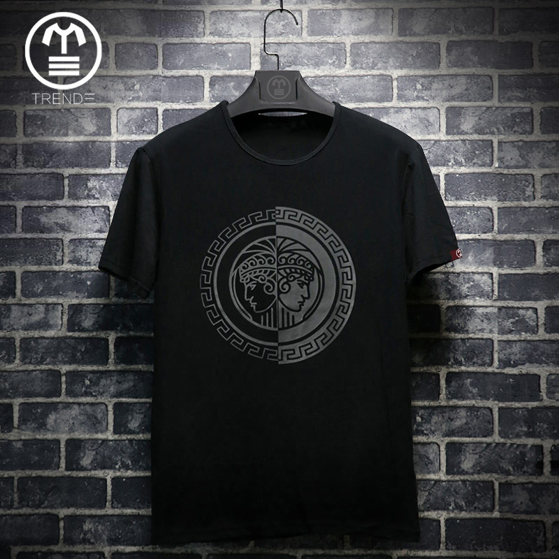 欧洲站男装2022新款男士短袖t恤精品美杜莎印花丝光棉大码半袖潮