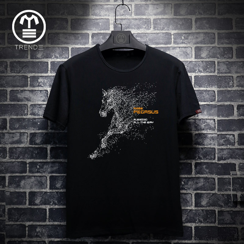 欧洲站夏季新款马图腾印花男短袖T恤纯棉大码男装上衣男t恤潮牌