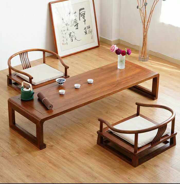 新中式榻榻米免漆禅意实木组合桌椅茶桌打坐圈椅圈椅