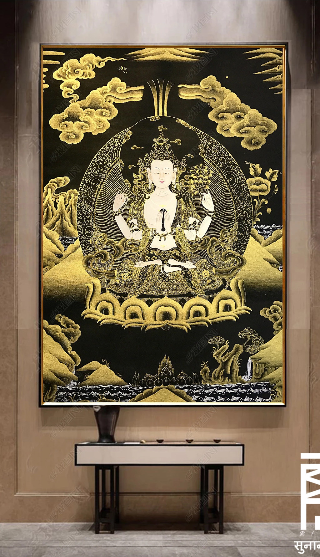 四臂观音唐卡涂色西藏密宗佛像描金diy装饰diy