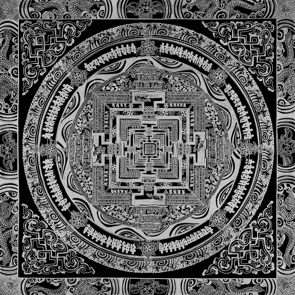 唐卡描金时轮金刚坛城线描稿坛城唐卡装饰画diy坛城唐卡手绘