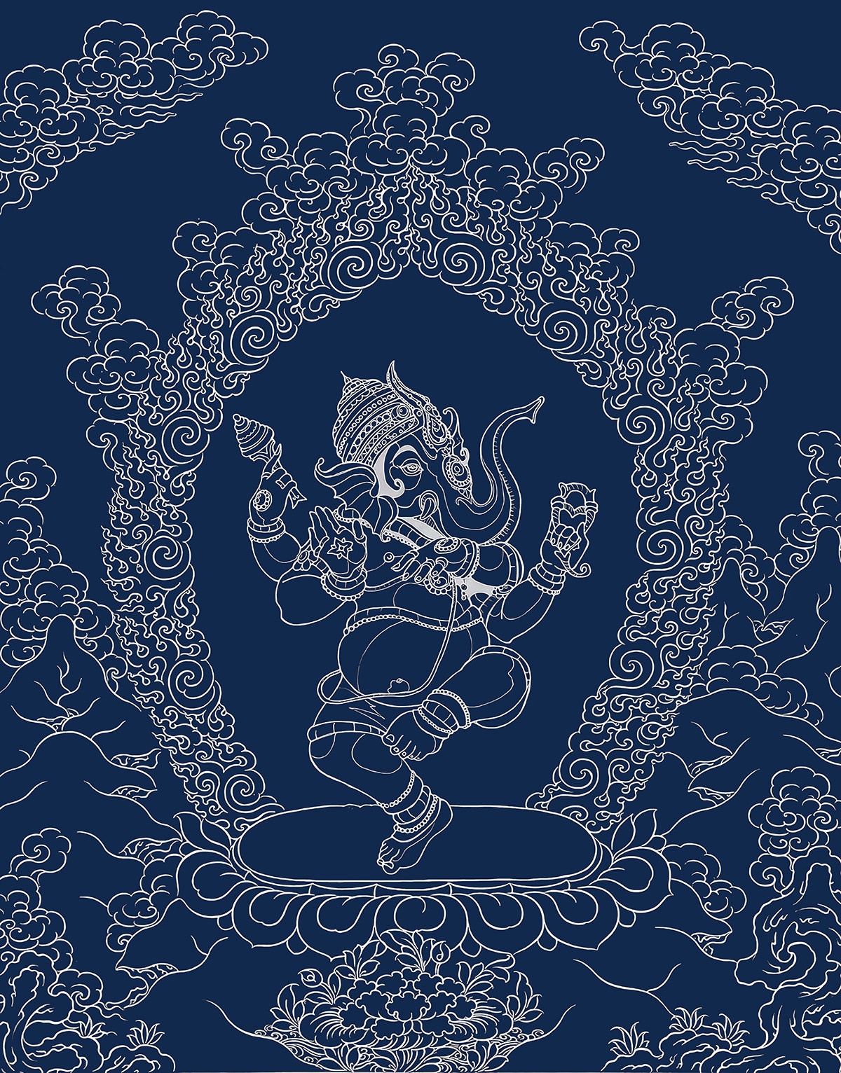 象神金线象鼻财神西藏唐卡手绘diy涂色佛像diy