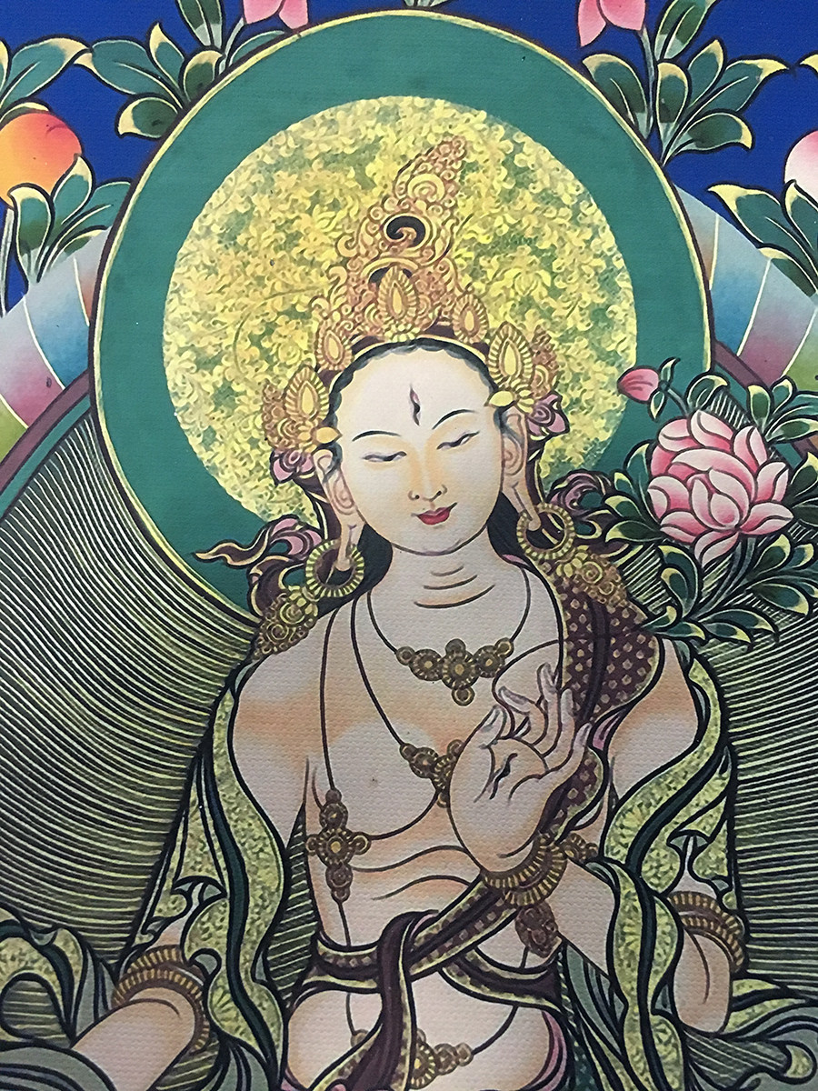 唐卡白度母佛像画芯涂色diy描金白描线稿西藏diy